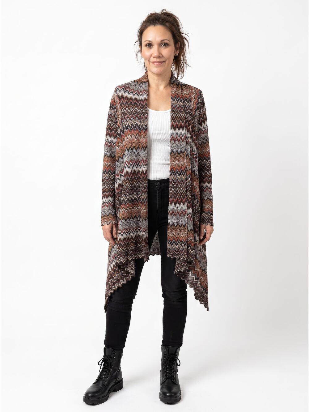 BEYOND THREADS Baby Alpaca Wool Blend Chevron Knit Cardigan Sweater M L